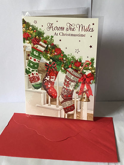 Across The Miles At Christmastime Christmas Card Staircase/Stockings(VX165A)