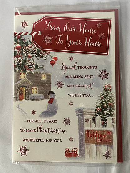 From Our House To Your House Christmas Card Our House To Yours Winter Scene/House/Red Words(PH50212B)