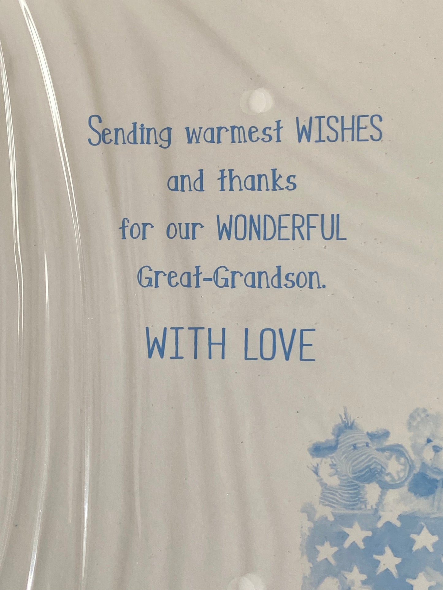 With Love On The Birth Of Our Great-Grandson New Baby Boy Birth Born Card From The Great-Grandparents White/Blue/Silver Moses Basket/Monkey/Toys/Words Glitter/Foil Detail(PH42353A)