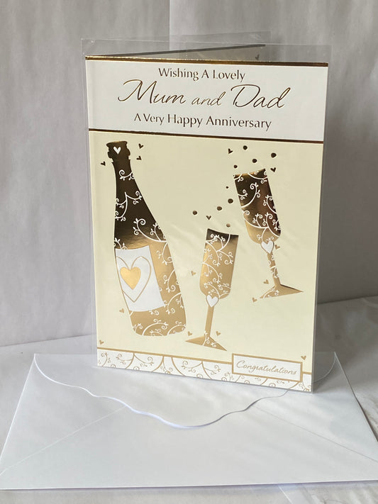Wishing A Lovely Mum And & Dad A Very Happy Anniversary On Your Wedding Anniversary Card Cream/Gold-Champagne/Flutes Foil Detail(PH34441A)