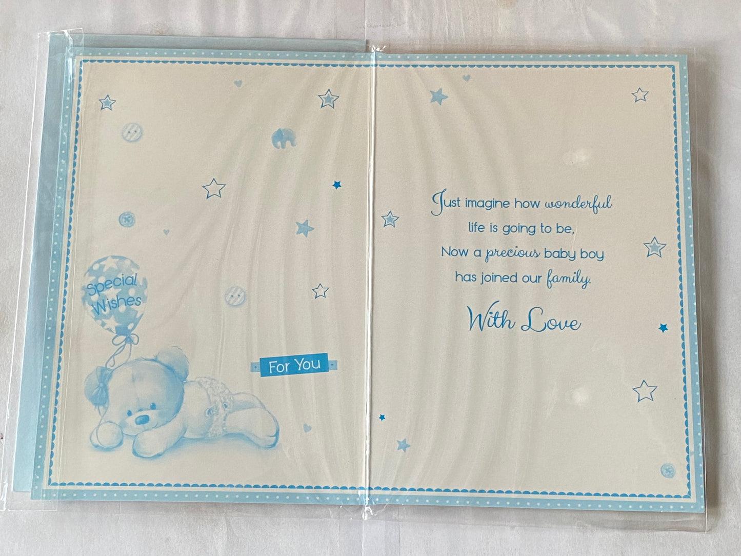 Special Wishes On The Birth Of Our Great-Grandson Baby Boy New Baby Born Card From The Great-Grandparents Blue-Teddy Holding Balloon/Blue Words Foil Detail(PH41079A)