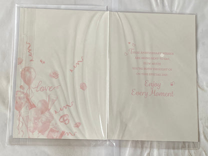Happy Anniversary To A Wonderful Mum And & Dad Love & Happiness On Your Wedding Anniversary Card Balloons/Streamers/Words(PH48410B)