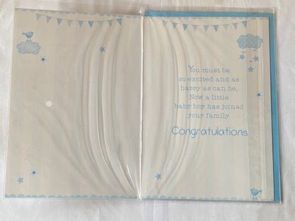 Special Wishes On The Birth Of Your Gorgeous Great-Grandson New Baby Boy Born Card To The Great-Grandparents Blue/Green/Silver/Yellow Words/Spots/Bunting Glitter/Foil Detail(PH41080A)