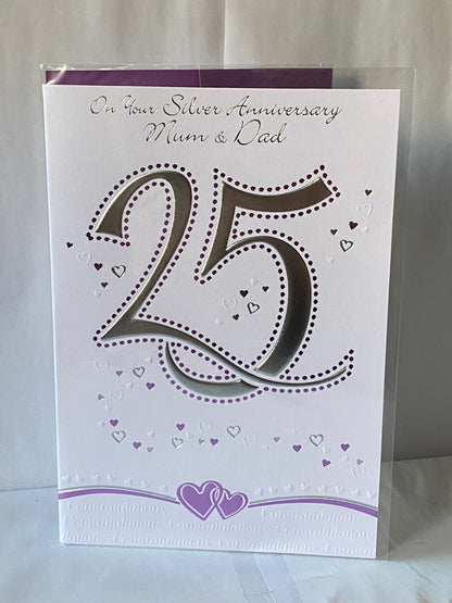 On Your Silver Anniversary Mum & Dad 25th Wedding Anniversary Card Silver 25 Foil Detail(PRELUDE32981)
