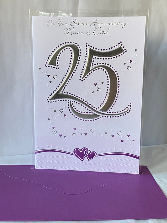 On Your Silver Anniversary Mum & Dad 25th Wedding Anniversary Card Silver 25 Foil Detail(PRELUDE32981)