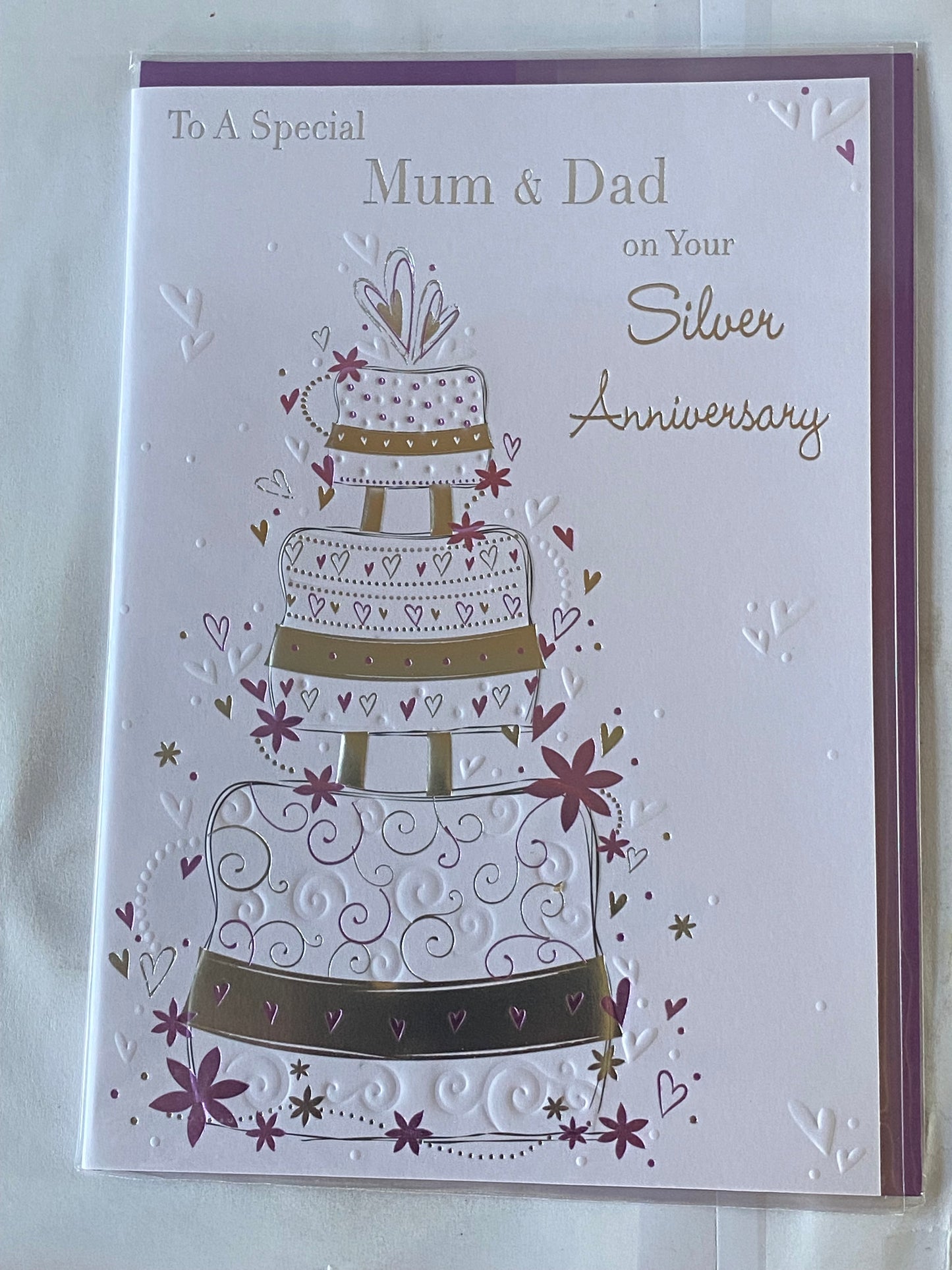 To A Special Mum & Dad On Your Silver Anniversary 25th Wedding Anniversary Card Wedding Cake Foil Detail(PRELUDE32982)