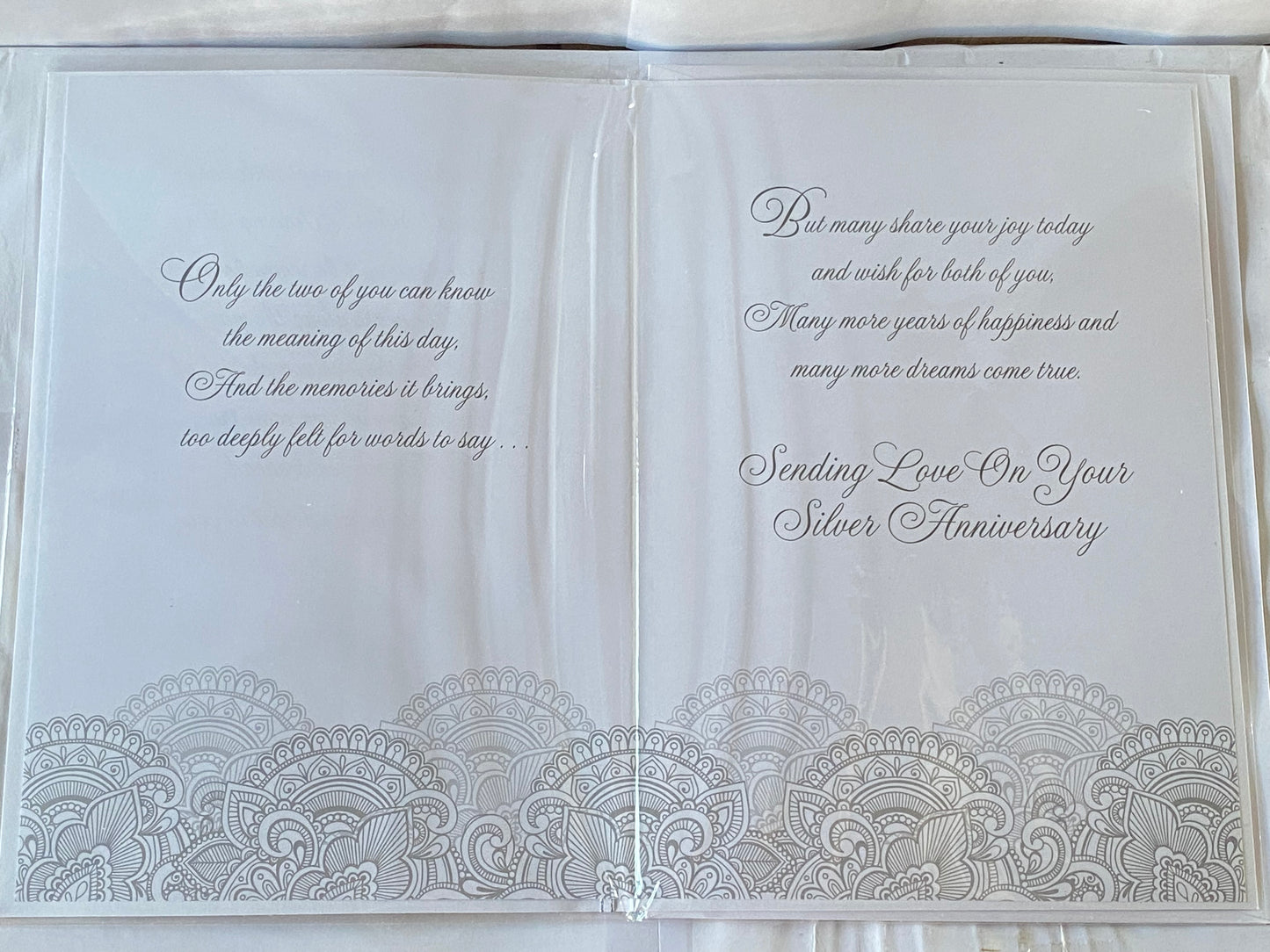 With Love Mum & Dad On Your Silver Anniversary 25th Wedding Anniversary Card Silver Words Heart Gem/Ribbon/Glitter/Foil Detail Larger Size Card(HGP087)