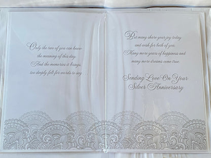 With Love Mum & Dad On Your Silver Anniversary 25th Wedding Anniversary Card Silver Words Heart Gem/Ribbon/Glitter/Foil Detail Larger Size Card(HGP087)