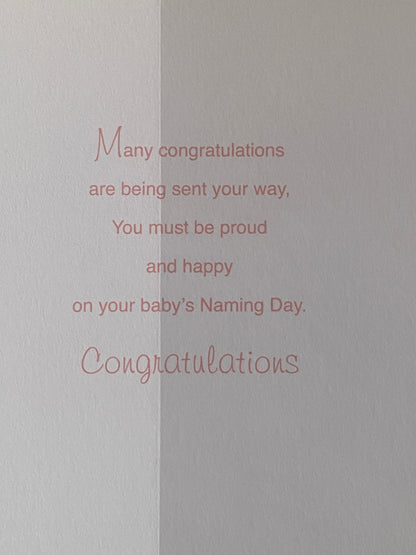 Congratulations On Your Baby's Naming Day Card Unisex Boy/Girl White/Yellow/Silver Squares Foil Detail(KI32846)