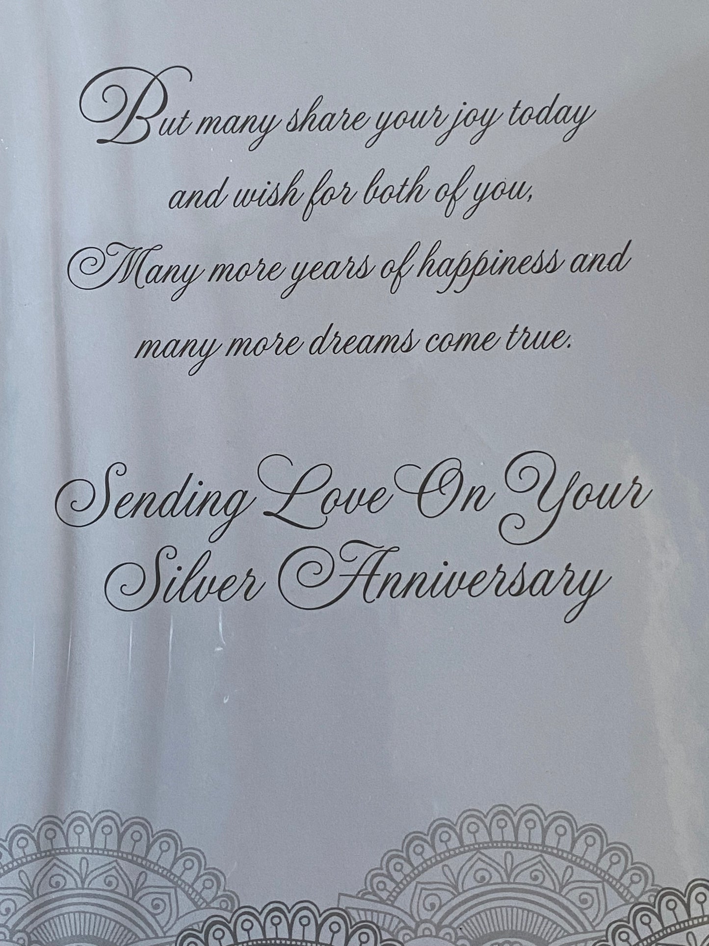 With Love Mum & Dad On Your Silver Anniversary 25th Wedding Anniversary Card Silver Words Heart Gem/Ribbon/Glitter/Foil Detail Larger Size Card(HGP087)