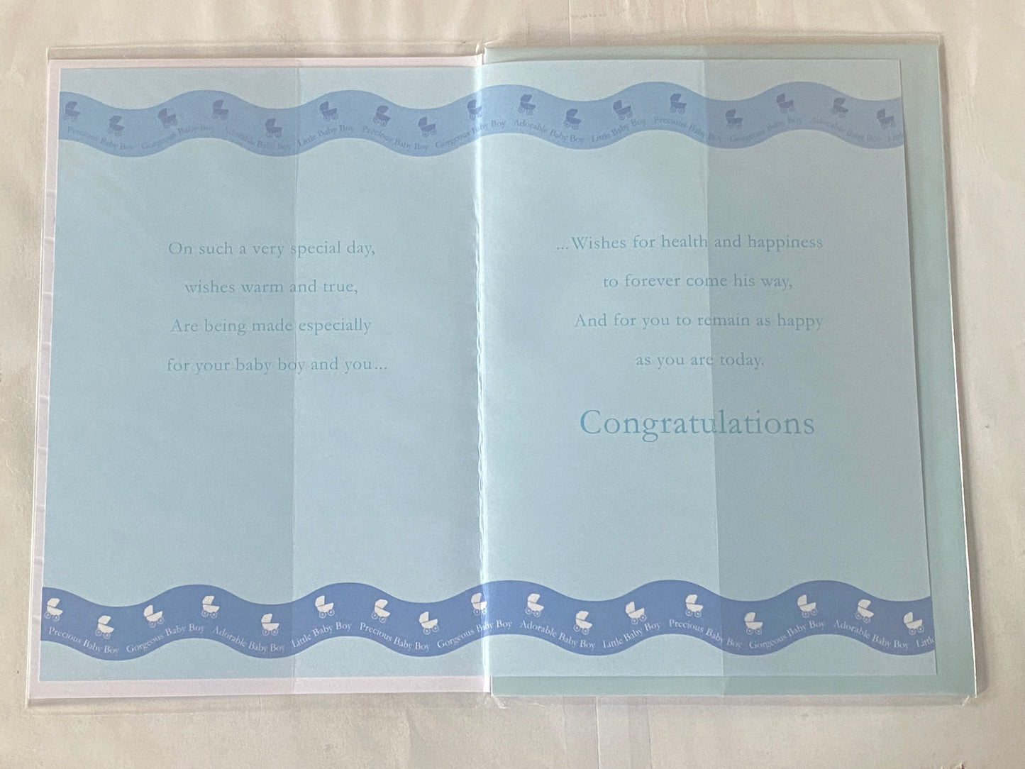 Baby Boy Naming Day Card Congratulations On Your Baby's Naming Day Silver/Blue Prams Foil Detail(PRELUDE32115)