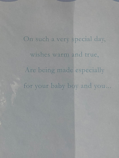 Baby Boy Naming Day Card Congratulations On Your Baby's Naming Day Silver/Blue Prams Foil Detail(PRELUDE32115)