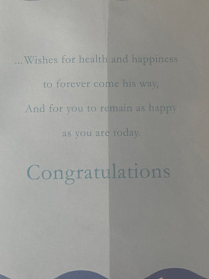 Baby Boy Naming Day Card Congratulations On Your Baby's Naming Day Silver/Blue Prams Foil Detail(PRELUDE32115)