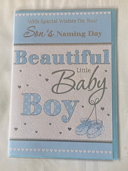 Baby Boy Naming Day Card With Special Wishes On Your Son's Naming Day Beautiful Little Baby Boy Glitter/Foil Detail(KI35683)