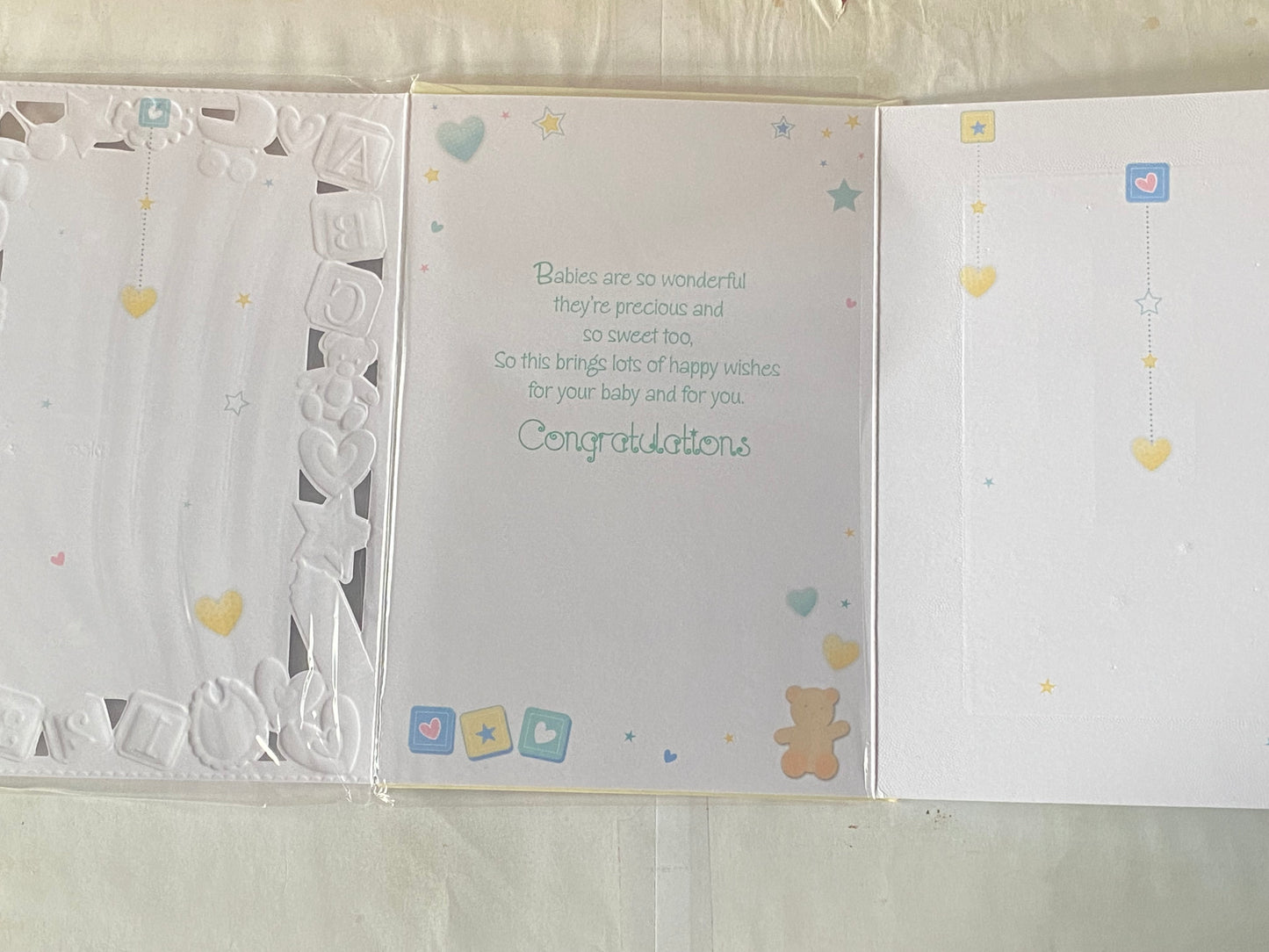 Congratulations On The Adoption Of Your Baby Card White/Multi-Silver Words Unisex Boy/Girl Son/Daughter Foil Detail(PRELUDE35687)