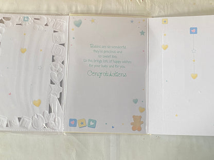 Congratulations On The Adoption Of Your Baby Card White/Multi-Silver Words Unisex Boy/Girl Son/Daughter Foil Detail(PRELUDE35687)