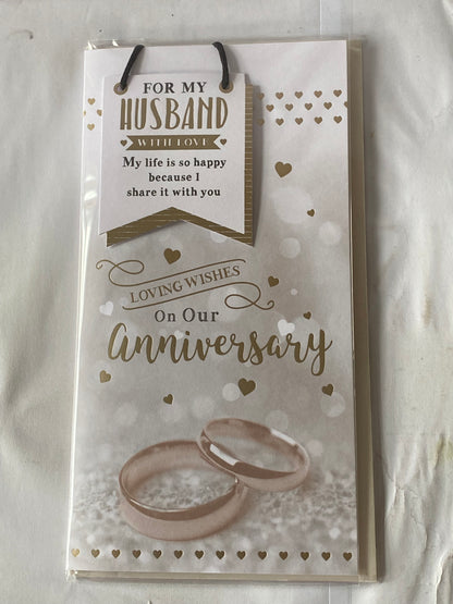 For My Husband With Love On Our Anniversary Wedding Anniversary Card Wedding Rings/Hearts/Words(PRELUDE43204)