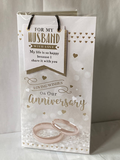 For My Husband With Love On Our Anniversary Wedding Anniversary Card Wedding Rings/Hearts/Words(PRELUDE43204)