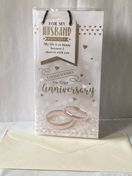 For My Husband With Love On Our Anniversary Wedding Anniversary Card Wedding Rings/Hearts/Words(PRELUDE43204)
