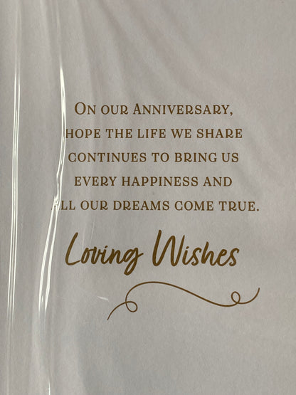 Happy Anniversary To My Husband Always & Forever Love Makes Every Moment So Special Our Wedding Anniversary Card White/Silver Flutes/Hearts(PRELUDE48302)