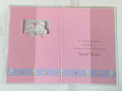 Female Open Girls Baby Girl With Special Wishes On Your Christening Day Card Pink/Purple Teddy/Playmat Foil Detail(RNR31629B)