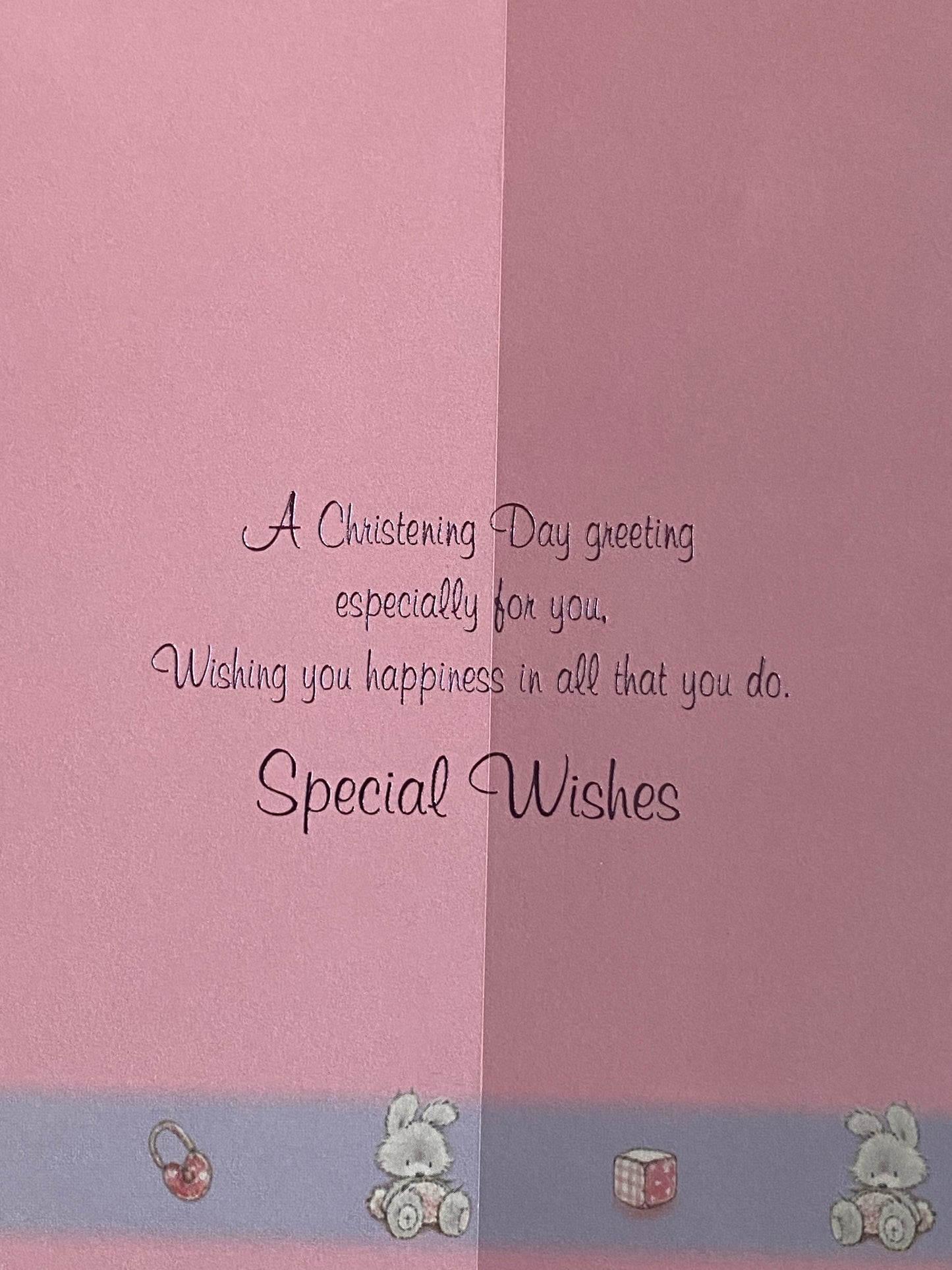 Female Open Girls Baby Girl With Special Wishes On Your Christening Day Card Pink/Purple Teddy/Playmat Foil Detail(RNR31629B)