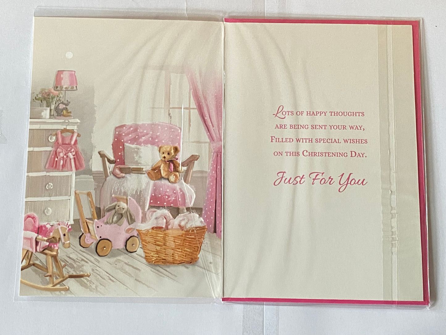 Special Wishes On The Christening of Your Daughter Daughter's Christening Day Card Teddy/Pink Chair Foil Detail(VA155E)