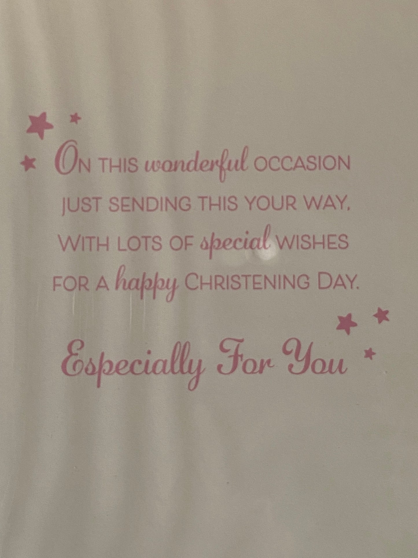 Special Wishes On The Christening Of Your Lovely Daughter Christening Card Daughter's Christening Day Card Grey Teddy/Pink Moon Glitter/Foil Design(PH44847A)