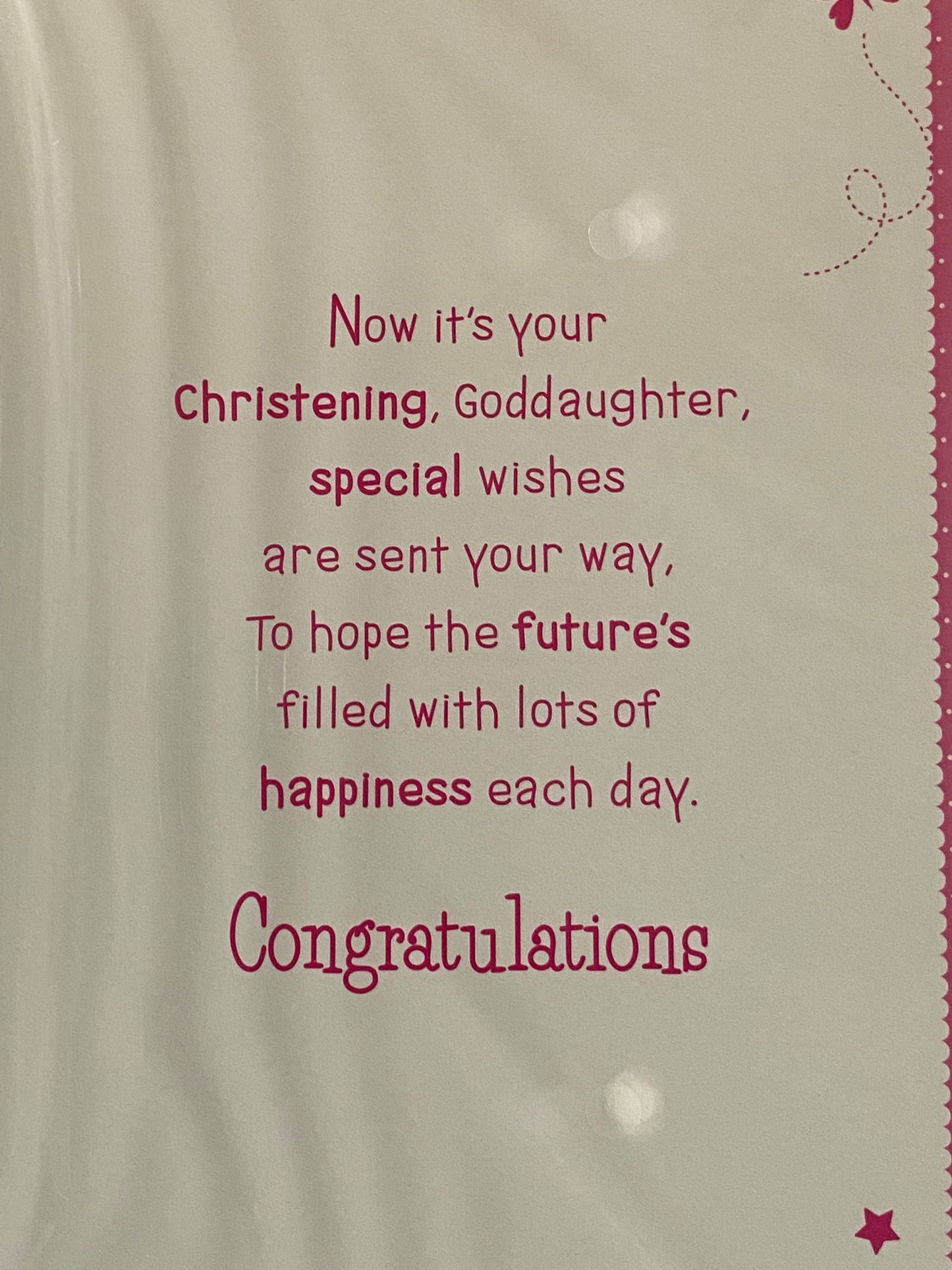 On The Christening of A Beautiful Goddaughter Goddaughter's Christening Day Card Pink Clothes/Pink Words Foil Detail(PH39997A)