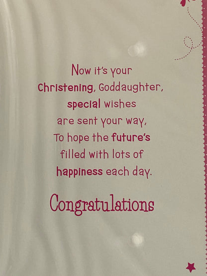 On The Christening of A Beautiful Goddaughter Goddaughter's Christening Day Card Pink Clothes/Pink Words Foil Detail(PH39997A)