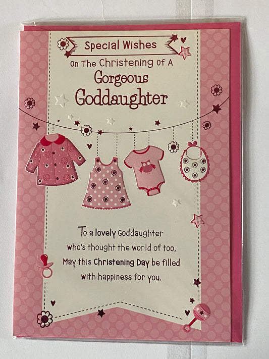 Special Wishes On The Christening of A Gorgeous Goddaughter Goddaughter's Christening Day Card Pink Clothes/Pink Words Foil Detail(PH39997E)