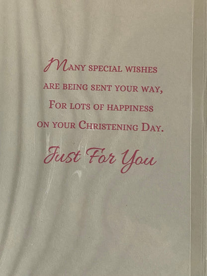 Especially For You On Your Christening Goddaughter Card Goddaughter's Christening Day Card Pink+White Pram/Teddy Foil Detail(VA101A)