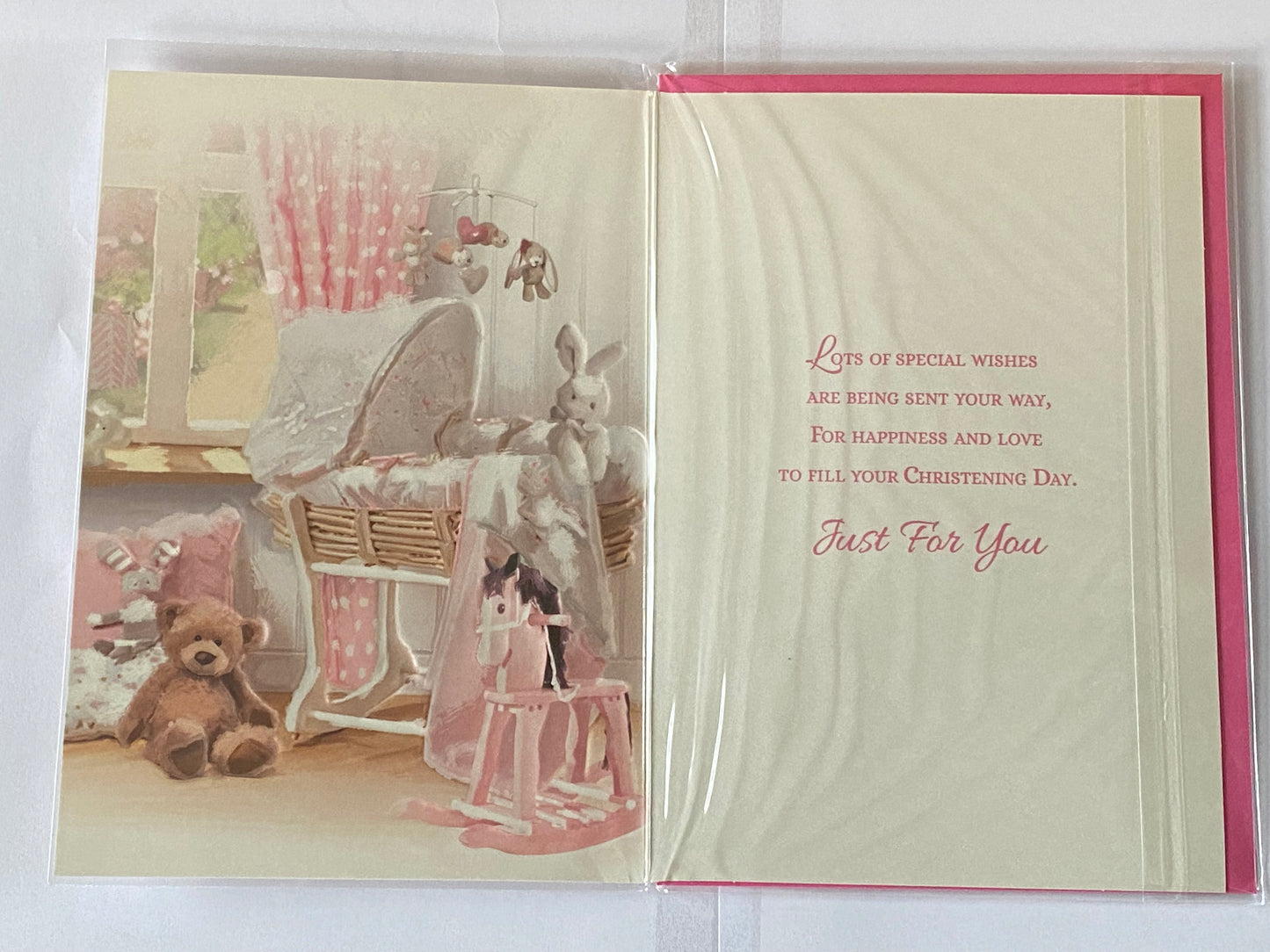 Special Wishes On Your Christening Goddaughter Card Goddaughter's Christening Day Card White Crib/Teddy Foil Detail(VA101E)