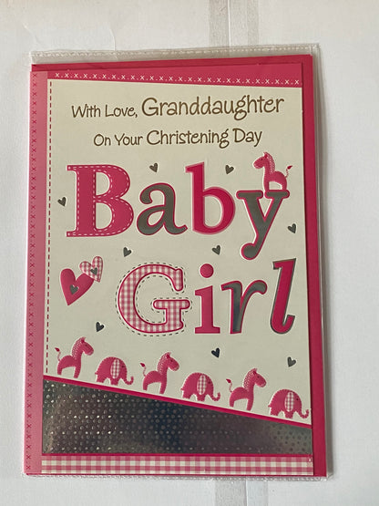 With Love Granddaughter On Your Christening Day Granddaughter's Christening Day Card Pink/Silver Animals/Words Foil Detail(PH35649A)