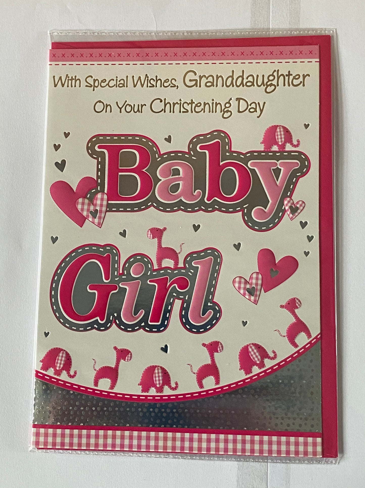 With Special Wishes Granddaughter On Your Christening Day Granddaughter's Christening Day Card Pink/Silver Animals/Words Foil Detail(PH35649E)