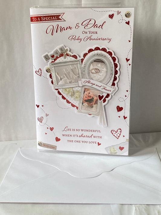 To A Special Mam & And Dad On Your Ruby Anniversary 40th Wedding Anniversary Card Love Heart/Always And Forever 3D/Foil Detail(PRELUDE43217)