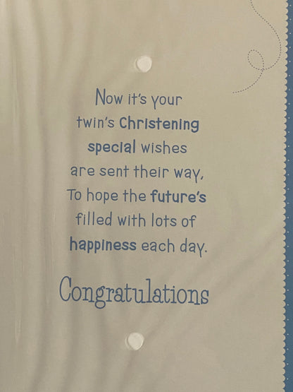 On The Christening of Your Beautiful Twins Christening Card Twin Boys Boy Sons Christening Day Card Blue Clothes/Silver Words Foil Detail(PH39999E)