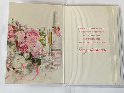 To A Special Mam And & Dad On Your Anniversary Wedding Anniversary Card White/Pink Flowers/Champagne/Flutes Foil Detail(NC-VA220E)