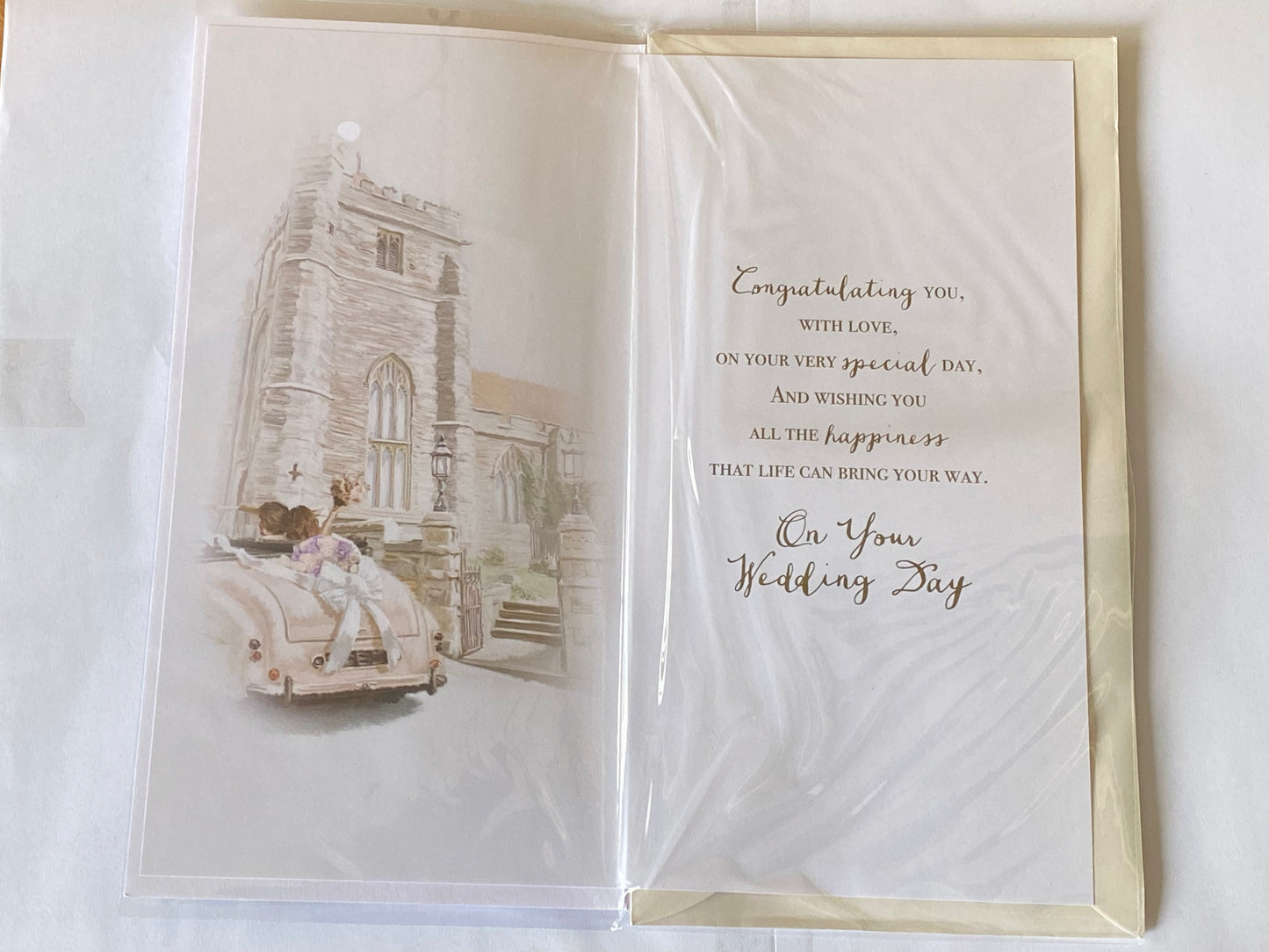 Wedding Congratulations To A Special Niece & Husband Wedding Day Card Church/Wedding Car 3D/Glitter/Foil Detail(PRELUDE43208)