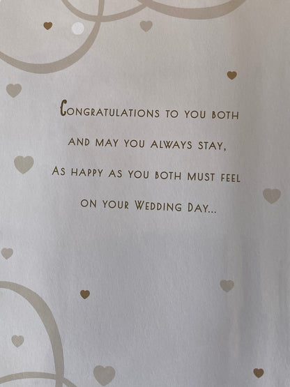 Happy Wedding Day With Love Niece & Husband Wedding Day Card White/Silver/Gold Hearts/Words 3D/Foil Detail(PRELUDE43216)