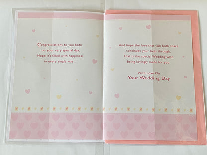 To A Dear Sister And Brother-In-Law On Your Wedding Day Card White/Pink Wedding Cake Foil Detail(PRELUDE32076)