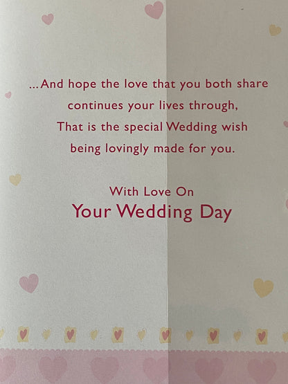 To A Dear Sister And Brother-In-Law On Your Wedding Day Card White/Pink Wedding Cake Foil Detail(PRELUDE32076)