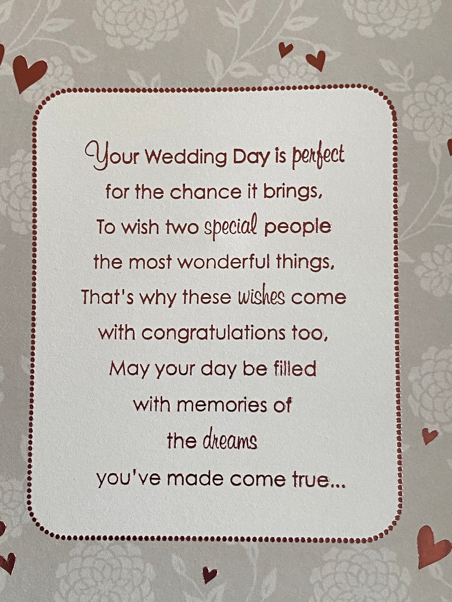 To A Special Sister & Brother-In-Law On Your Wedding Day Card White/Pink Teddies/Wedding Cake Ribbon/Pearl Heart/Foil Detail(PRELUDE35822)