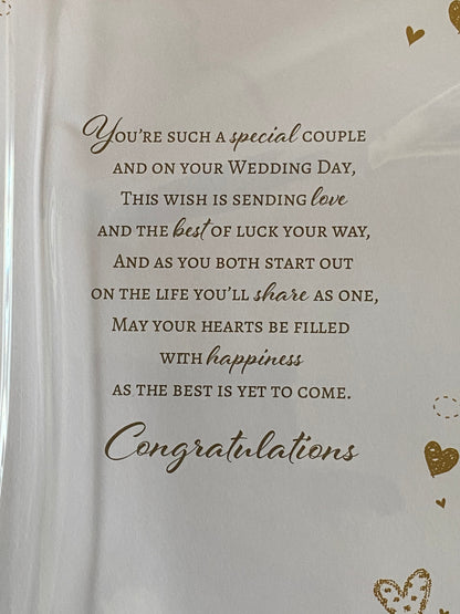 To A Special Sister & Husband On Your Wedding Day Always And Forever Wedding Day Card Card White/Gold Hearts/Words 3D/Foil Detail(PRELUDE43217)