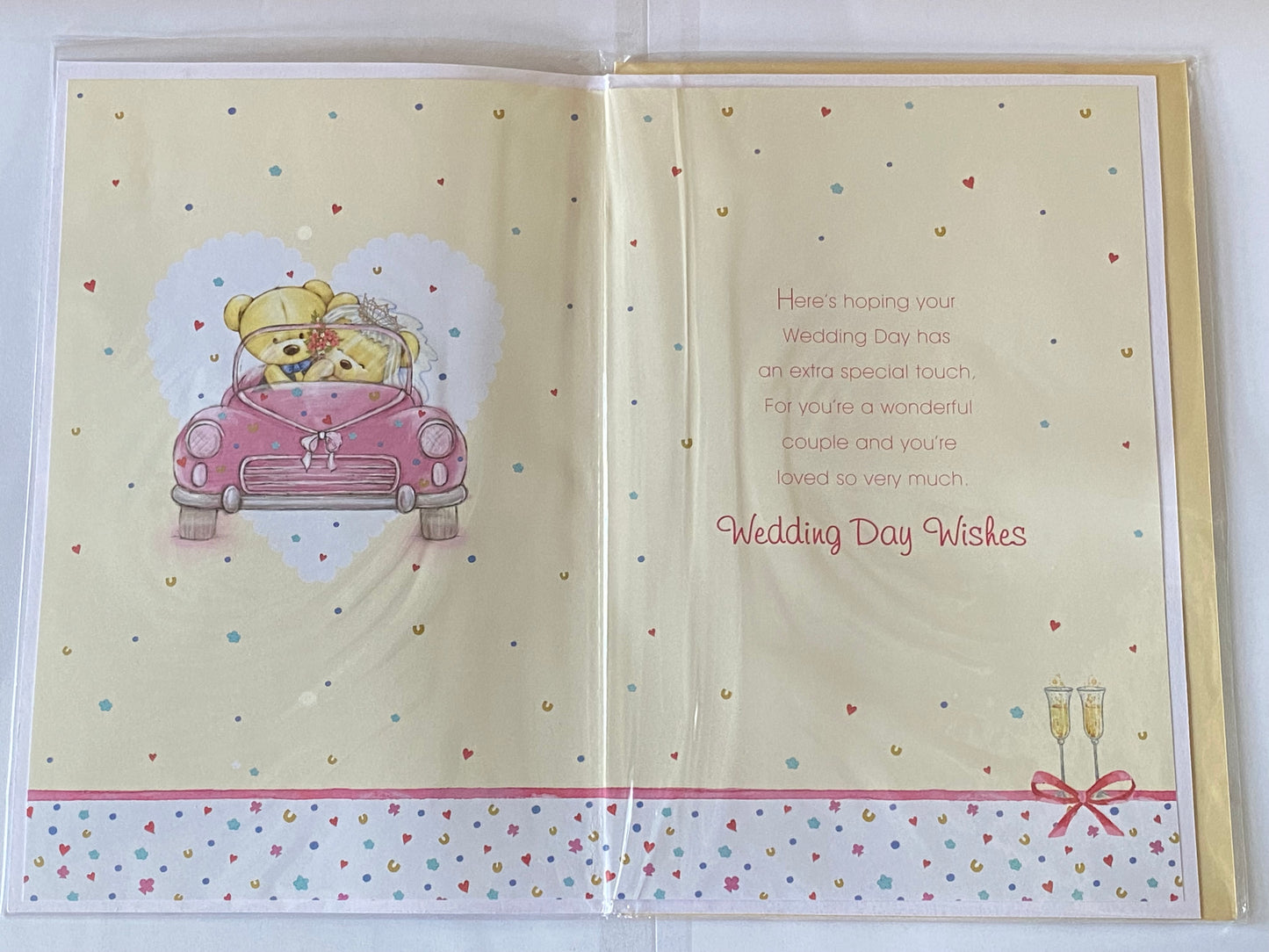 To A Special Sister and & Brother-in-Law On Your Wedding Day Card Teddies/Pink Car 3D/Glitter/Foil Detail(PRELUDE33299)