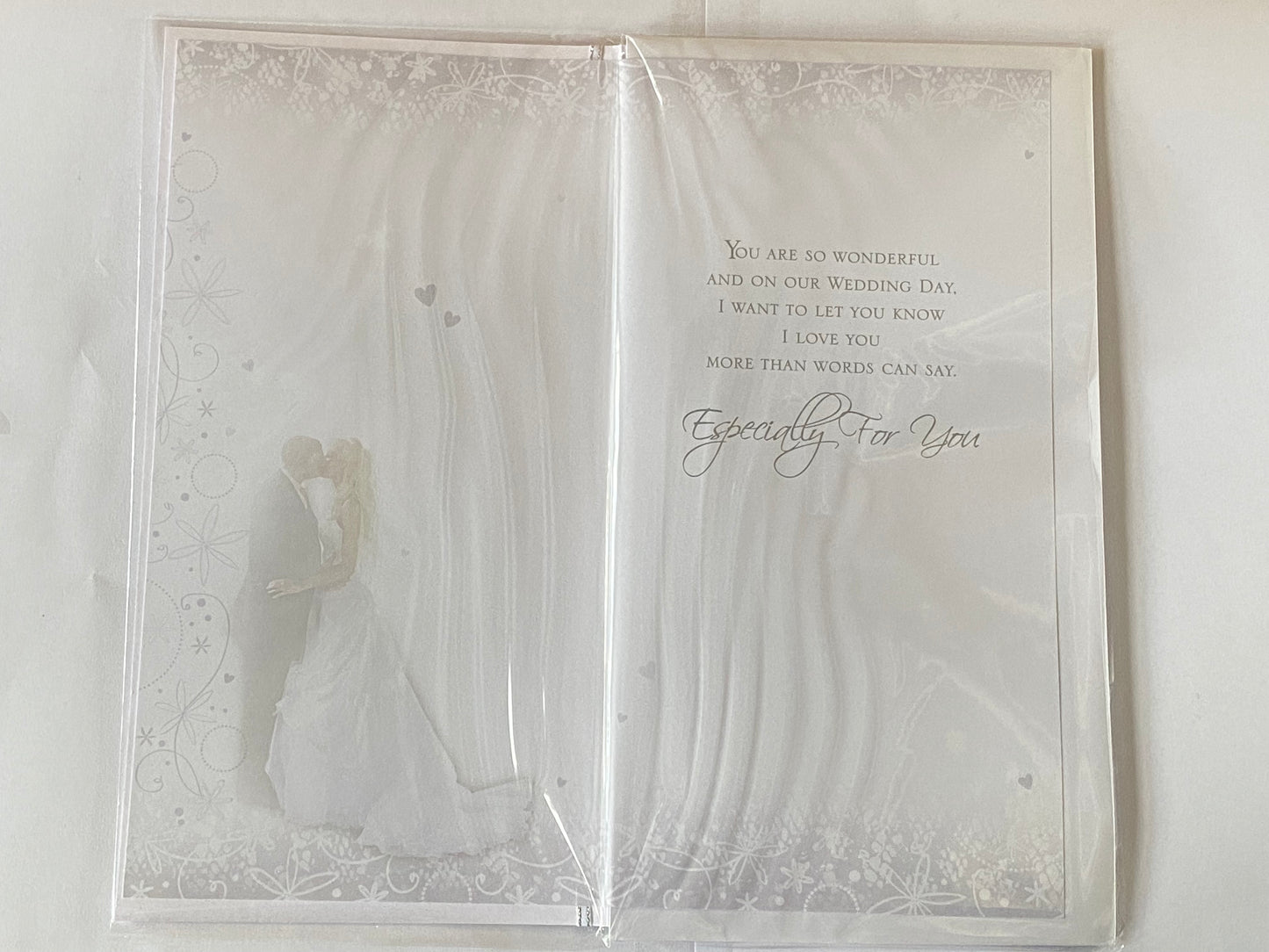 To  My Beautiful Wife On Our Wedding Day With Love Wedding Day Card White/Silver-Bride & Groom Ribbon/Glitter/Foil Detail(PRELUDE35813)