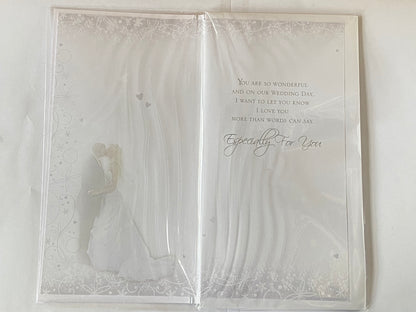 To  My Beautiful Wife On Our Wedding Day With Love Wedding Day Card White/Silver-Bride & Groom Ribbon/Glitter/Foil Detail(PRELUDE35813)