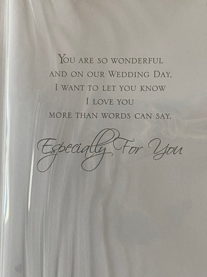 To  My Beautiful Wife On Our Wedding Day With Love Wedding Day Card White/Silver-Bride & Groom Ribbon/Glitter/Foil Detail(PRELUDE35813)