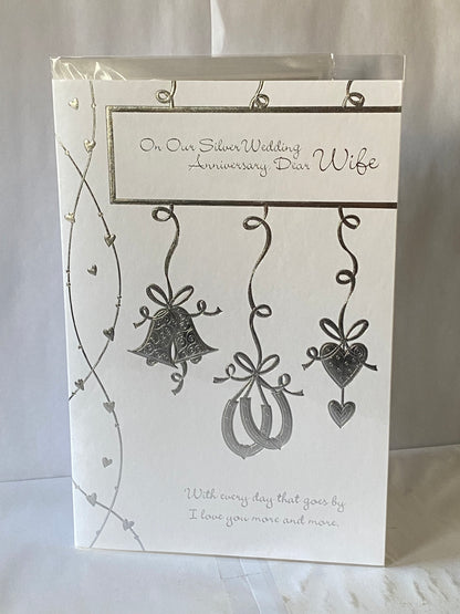 On Our Silver Wedding Anniversary Dear Wife 25th Wedding Anniversary Card Bells/Horseshoes/Hearts Foil Detail(HCP049193B)