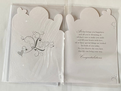 To A Wonderful Daughter & And Son-In-Law On Your Wedding Day Card White/Silver Love/Hearts Glitter/Foil Detail(KI35874)